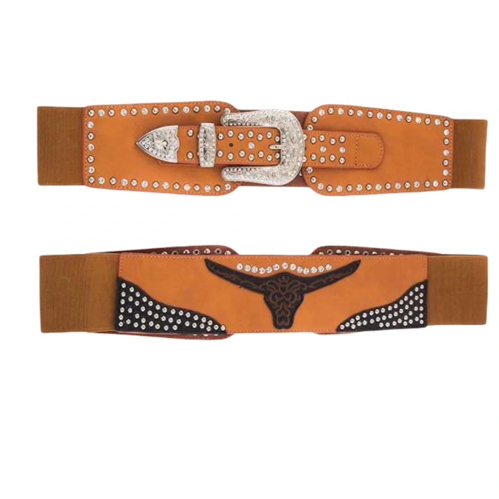 Camel Genuine Leather Western Statement Belt